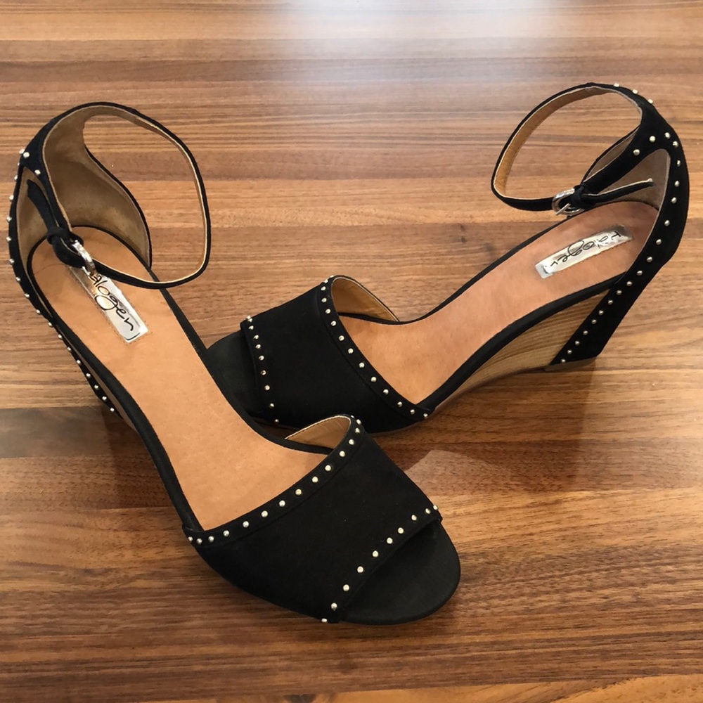 Halogen black suede studded wedges heels